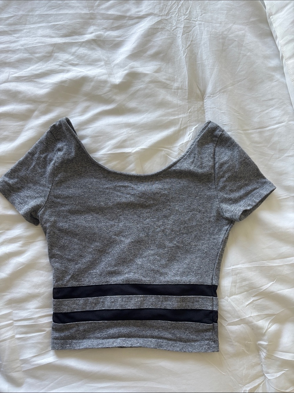 Forever 21 Gray Scoop Neck Crop Top with Black Stripes